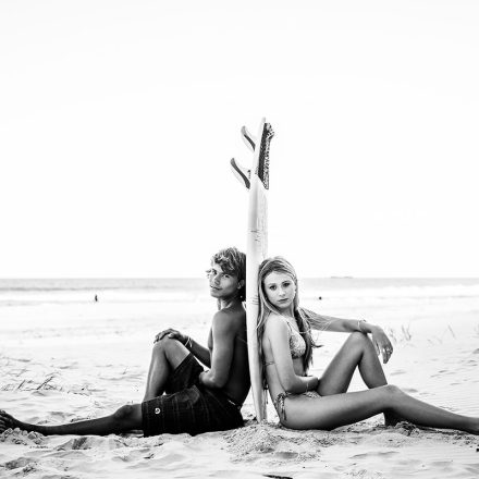 Male and female model in surf lifestyle inspired model portfolio shoot